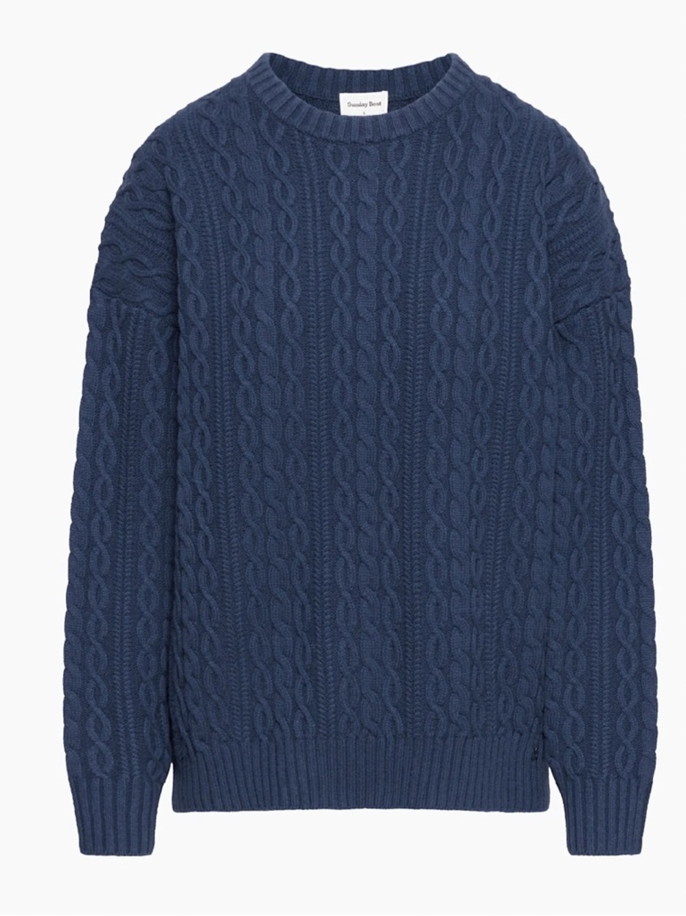 Aritzia Sunday Best Peggy Merino Wool Cable Knit Navy Crewneck Sweater